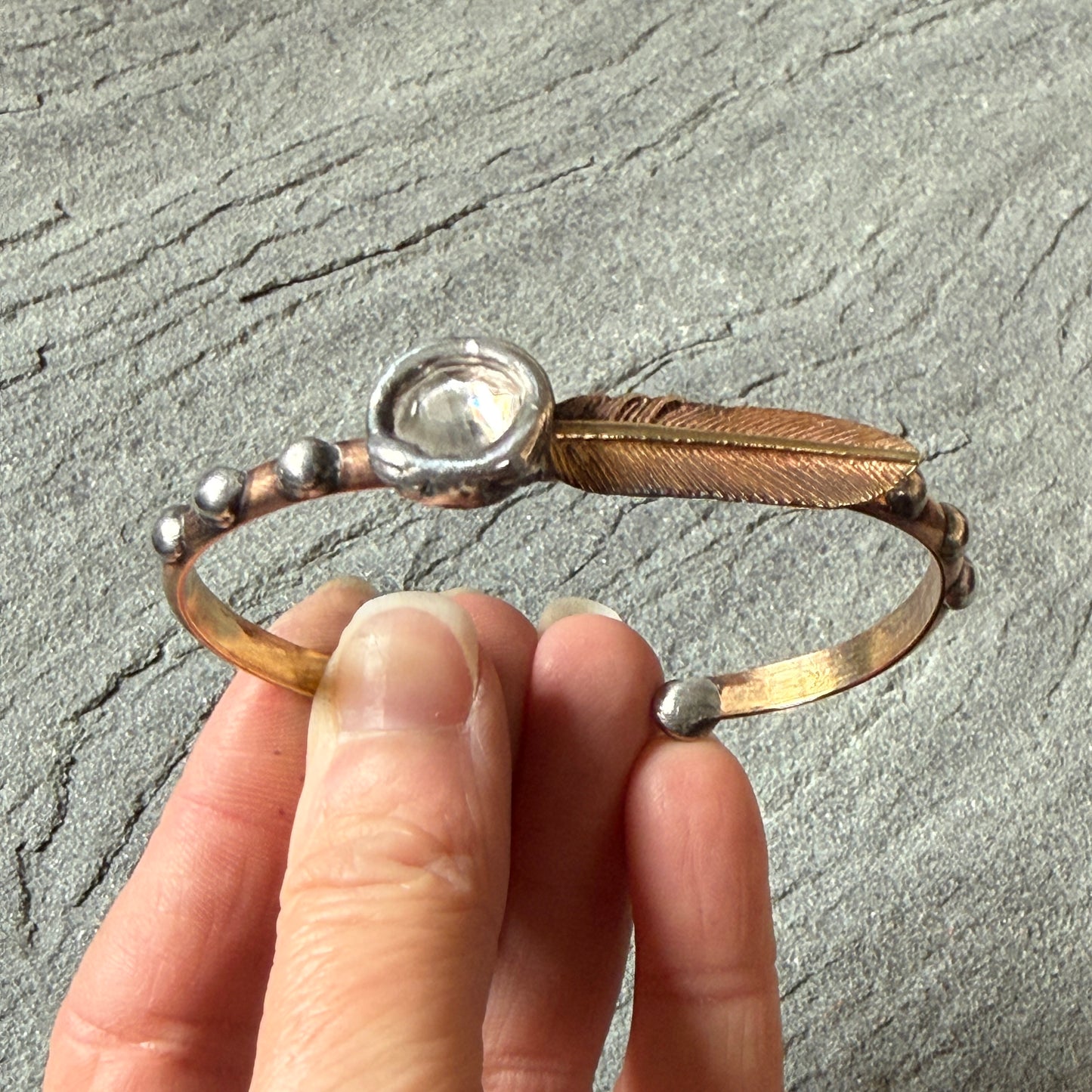 Brass Feather And Swarovski Crystal Bracelet