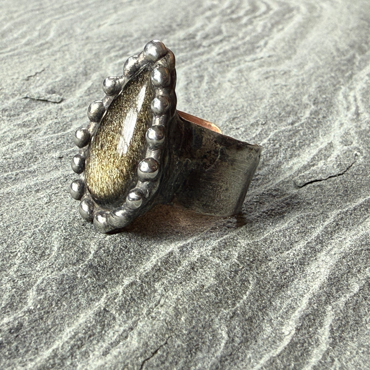 Golden Obsidian Teardrop Ring