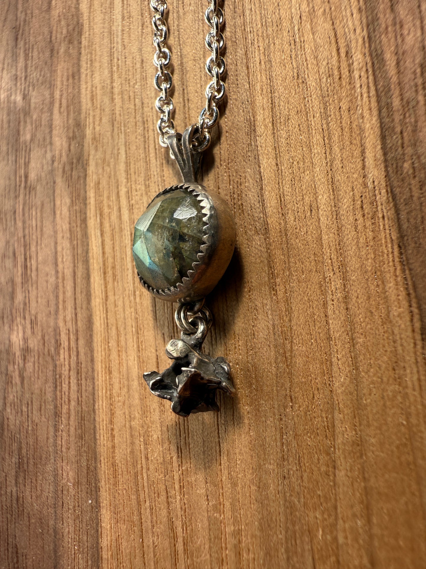 Labradorite and Snake Vertebrae Pendant