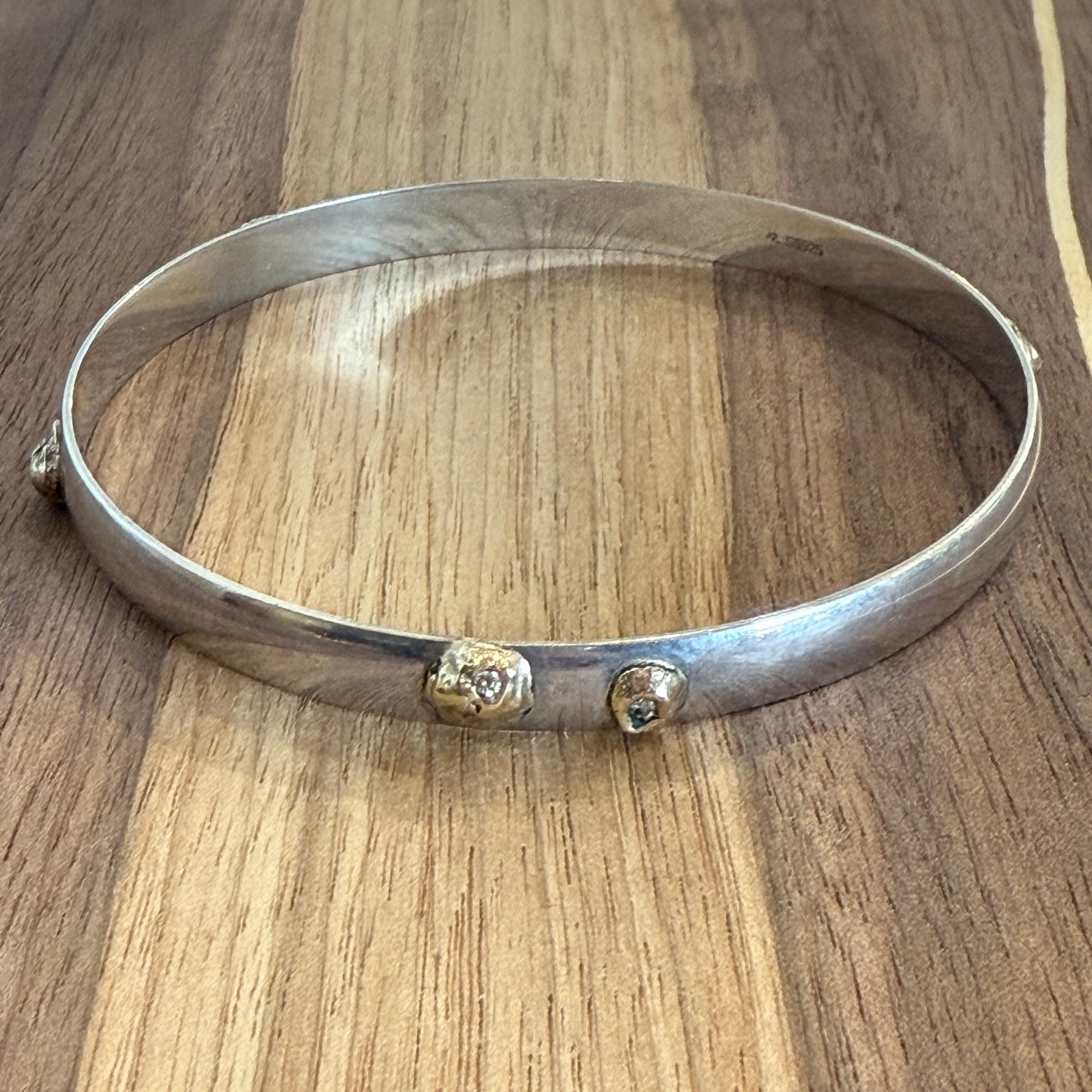 Sterling Bangle with Diamond Crusted Gold Barnacles