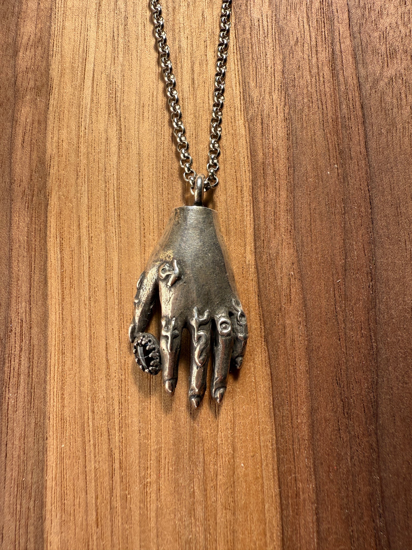 Sterling Alchemist Hand Pendant with black Diopside