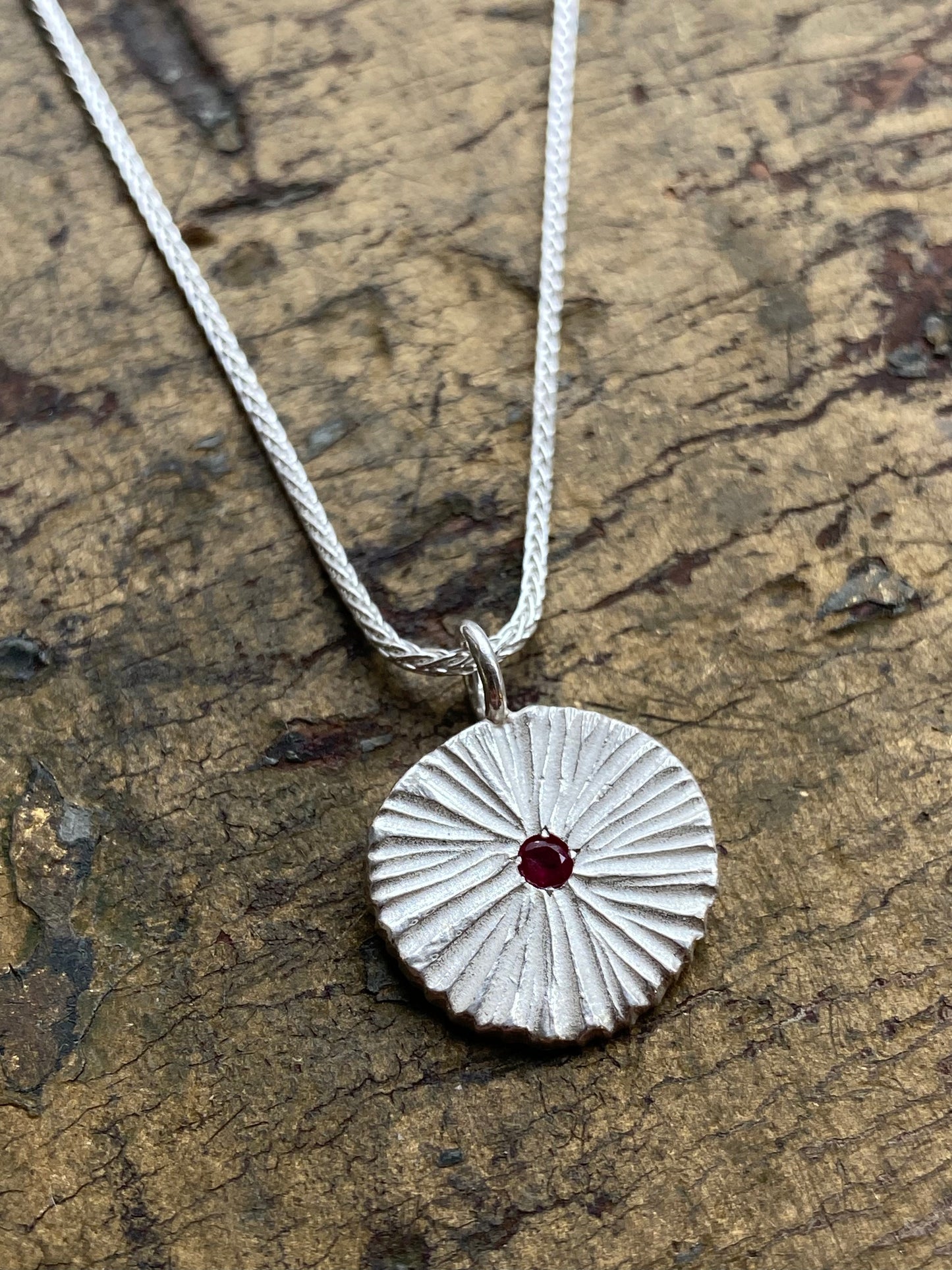 Sterling Silver Circle Dig Ruby Pendant