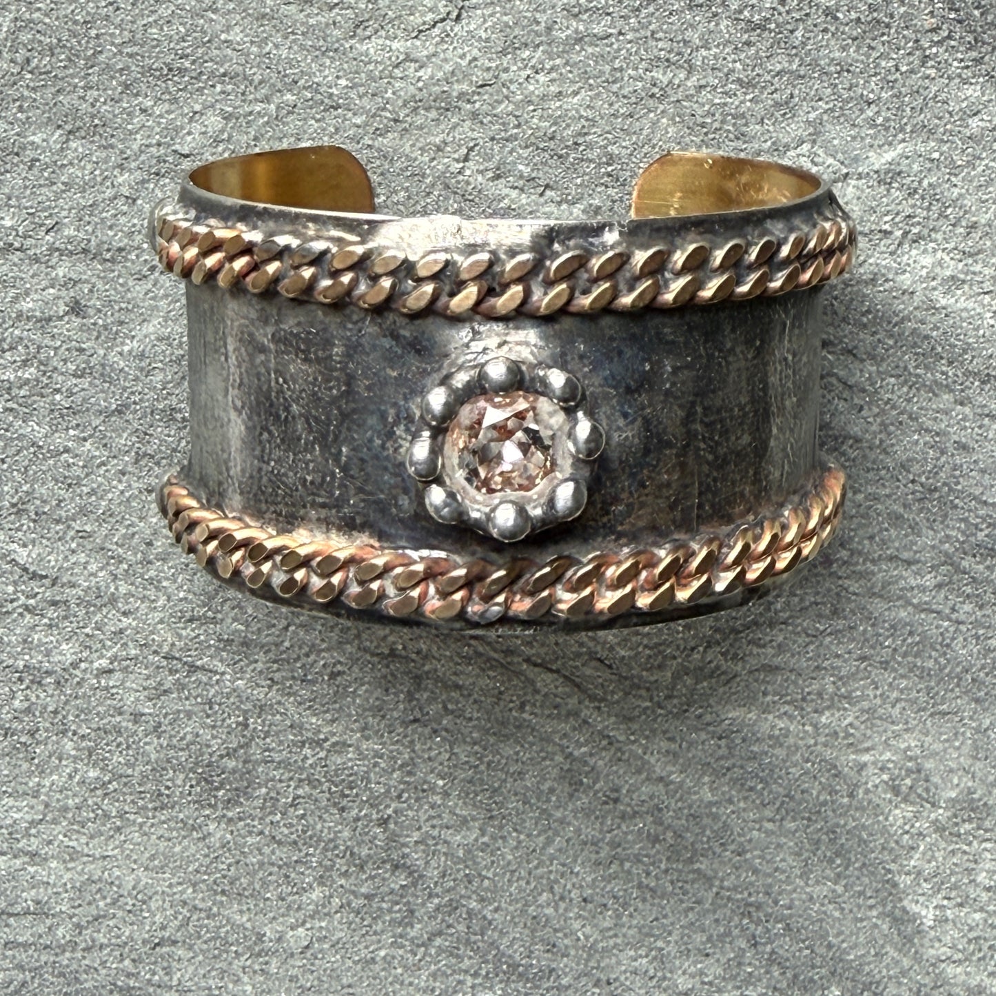 Brass Chain and Swarovski Cuff Bracelet