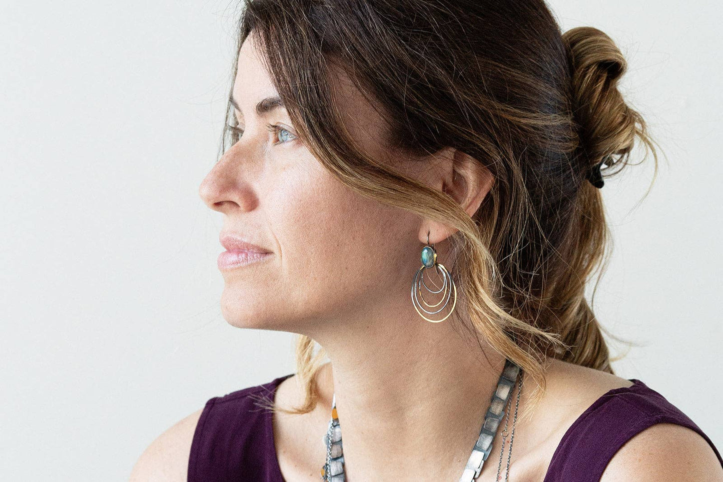 Ripple Rim Earrings: Teal Kyanite / Post