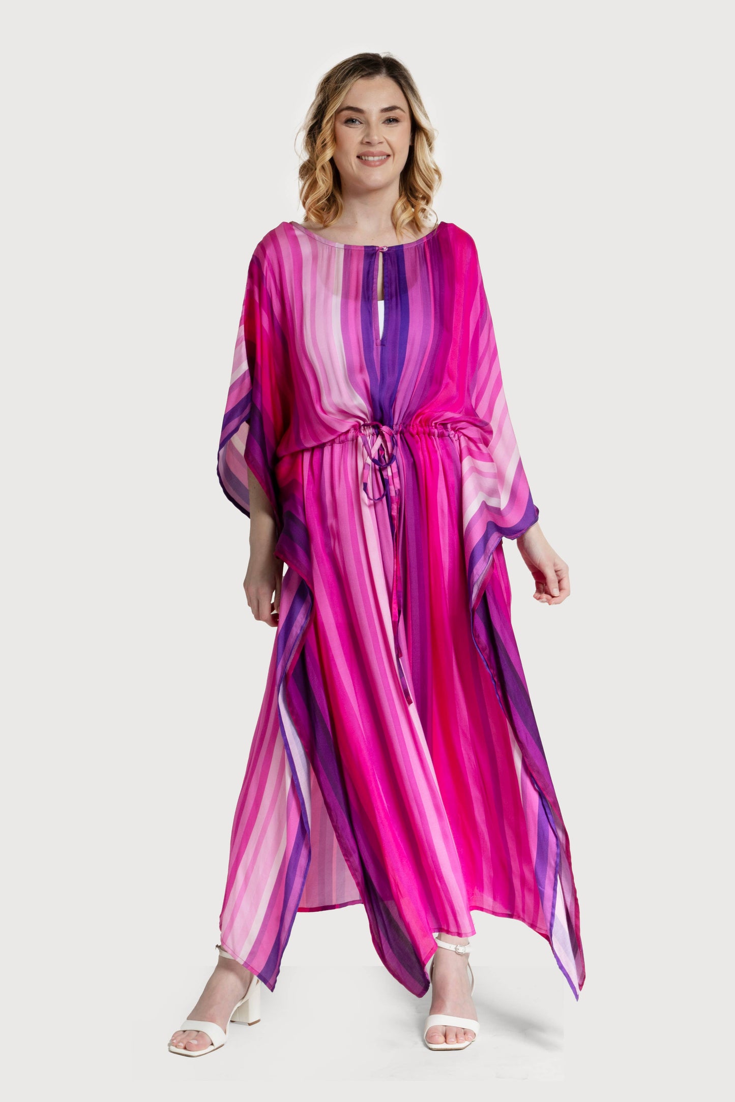 Multicolor Kaftan Striped Tie Waist: Multi-Colored