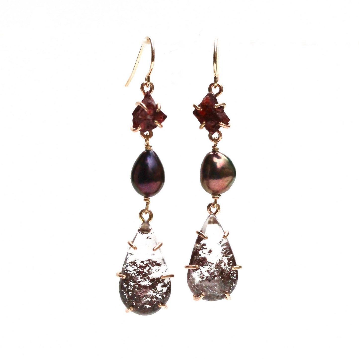 Garnet and Lodalite Tier Earrings