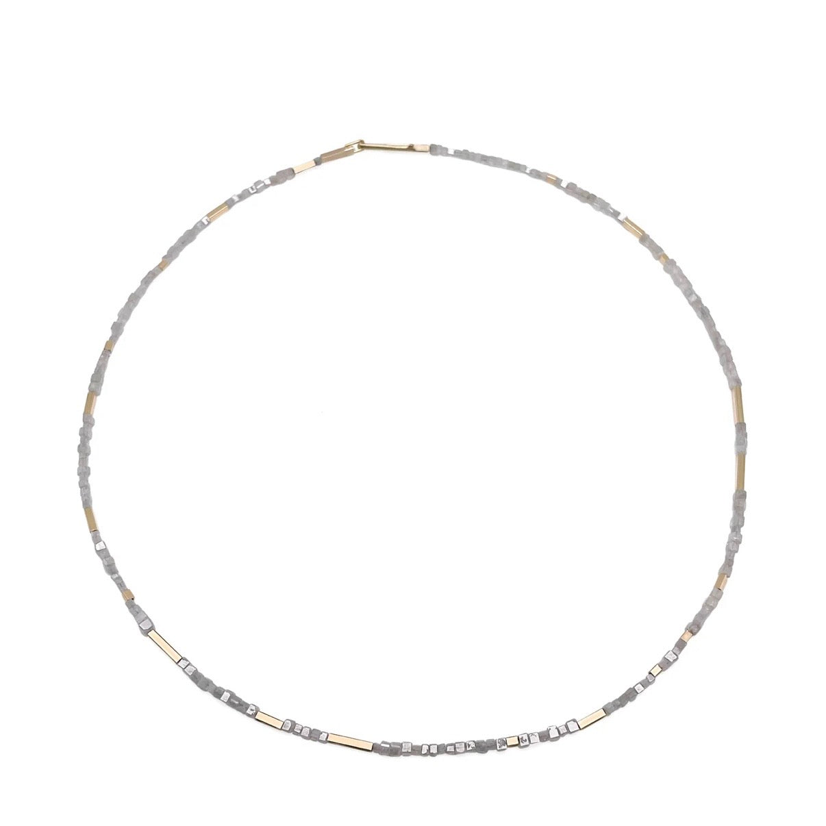 Grey Diamond Cube and Gold Necklace