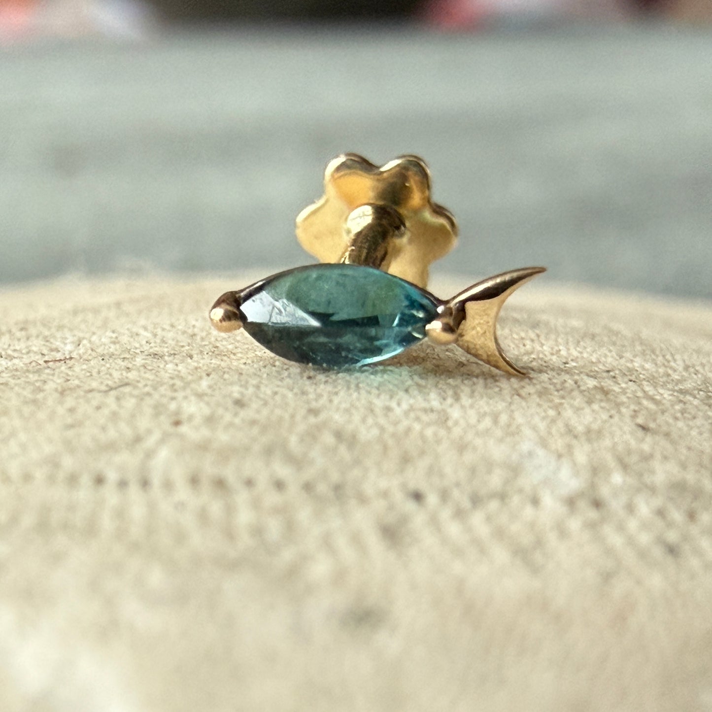 Tiny Tourmaline Fish Flatback Gold Studs