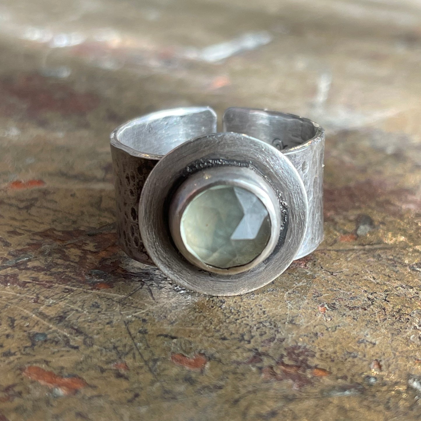 Wide Sterling Band with Prehnite