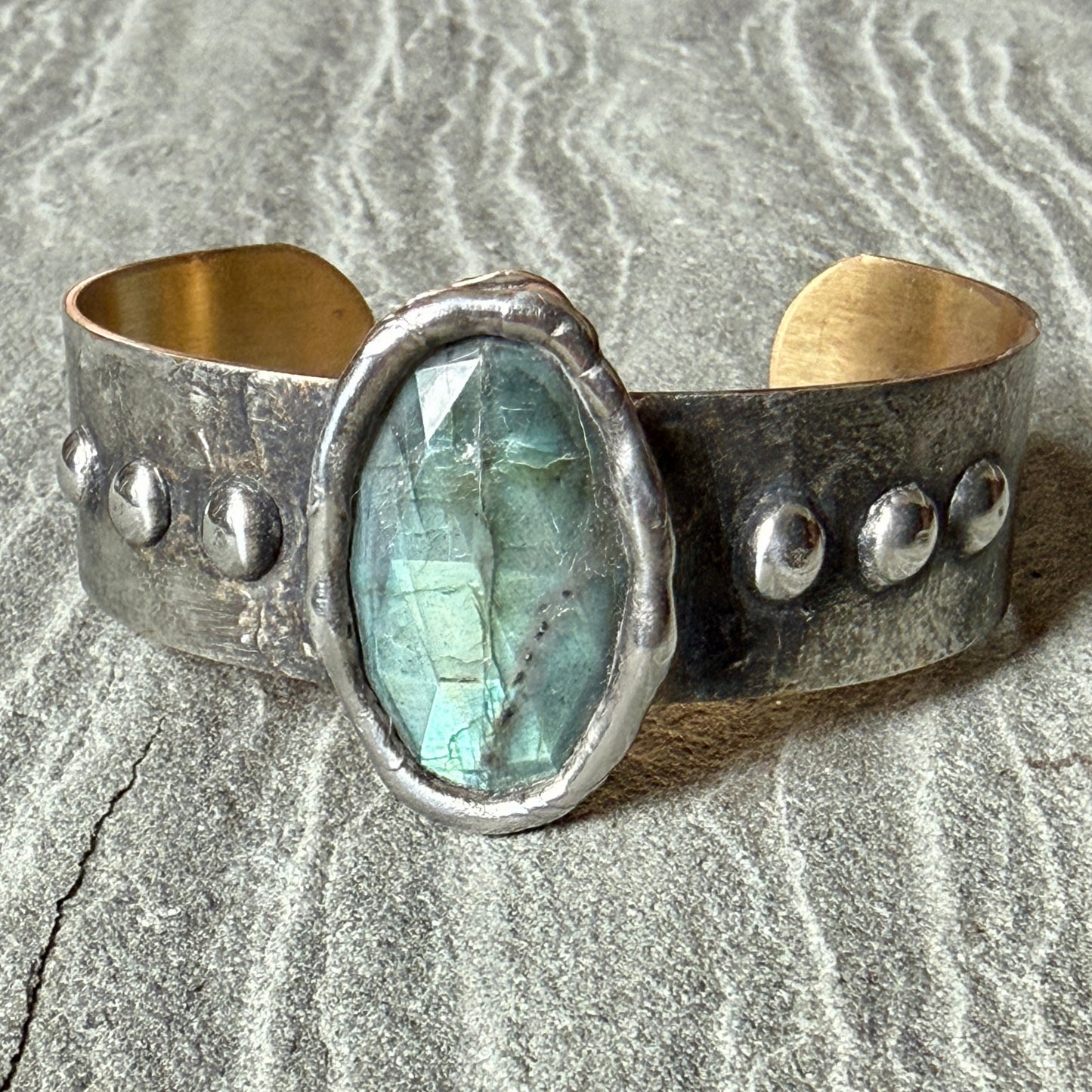 Faceted Labradorite Brass Cuff Bracelet