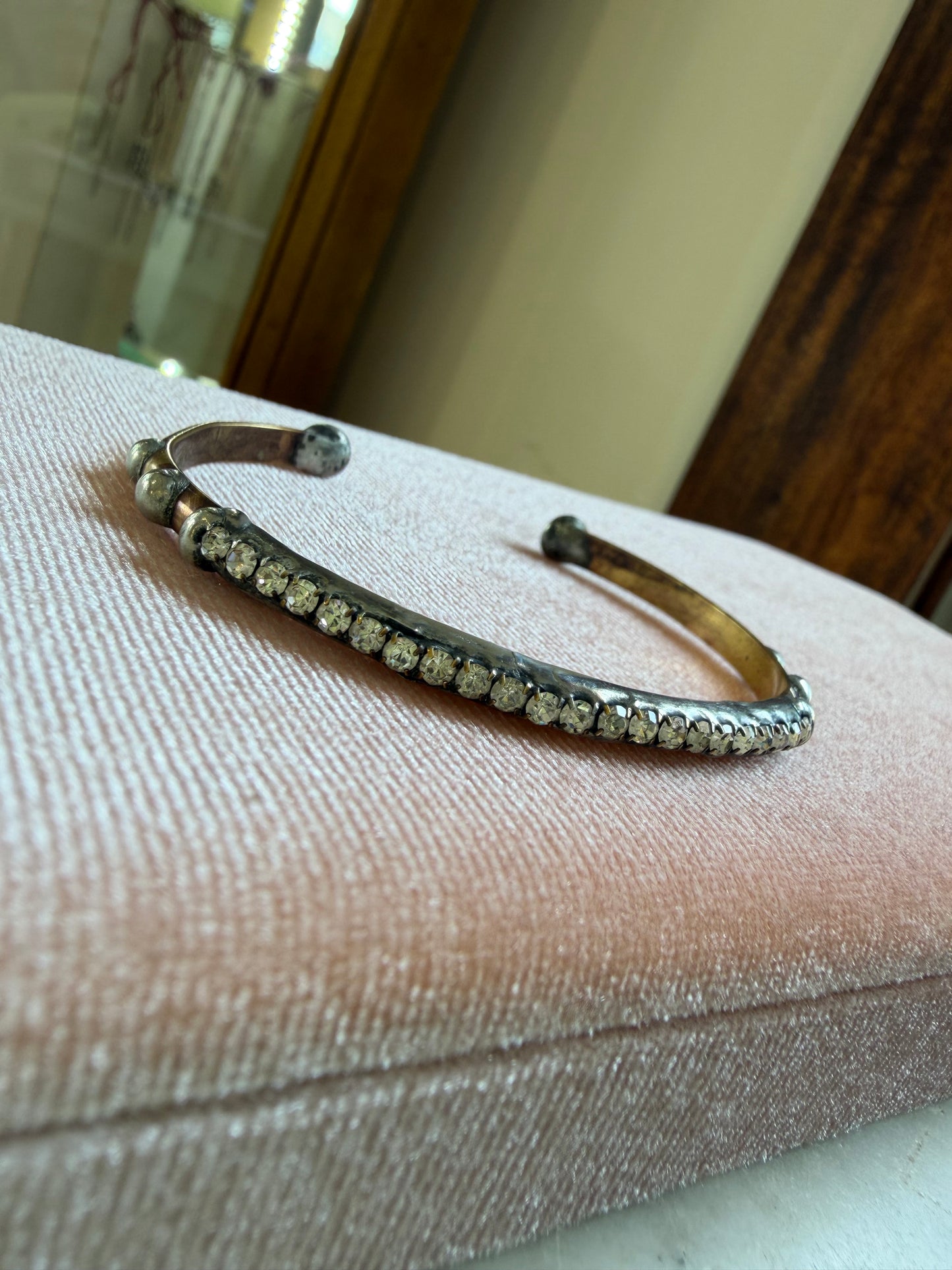Zircon Rhinestone Chain on Stackable Brass Cuff