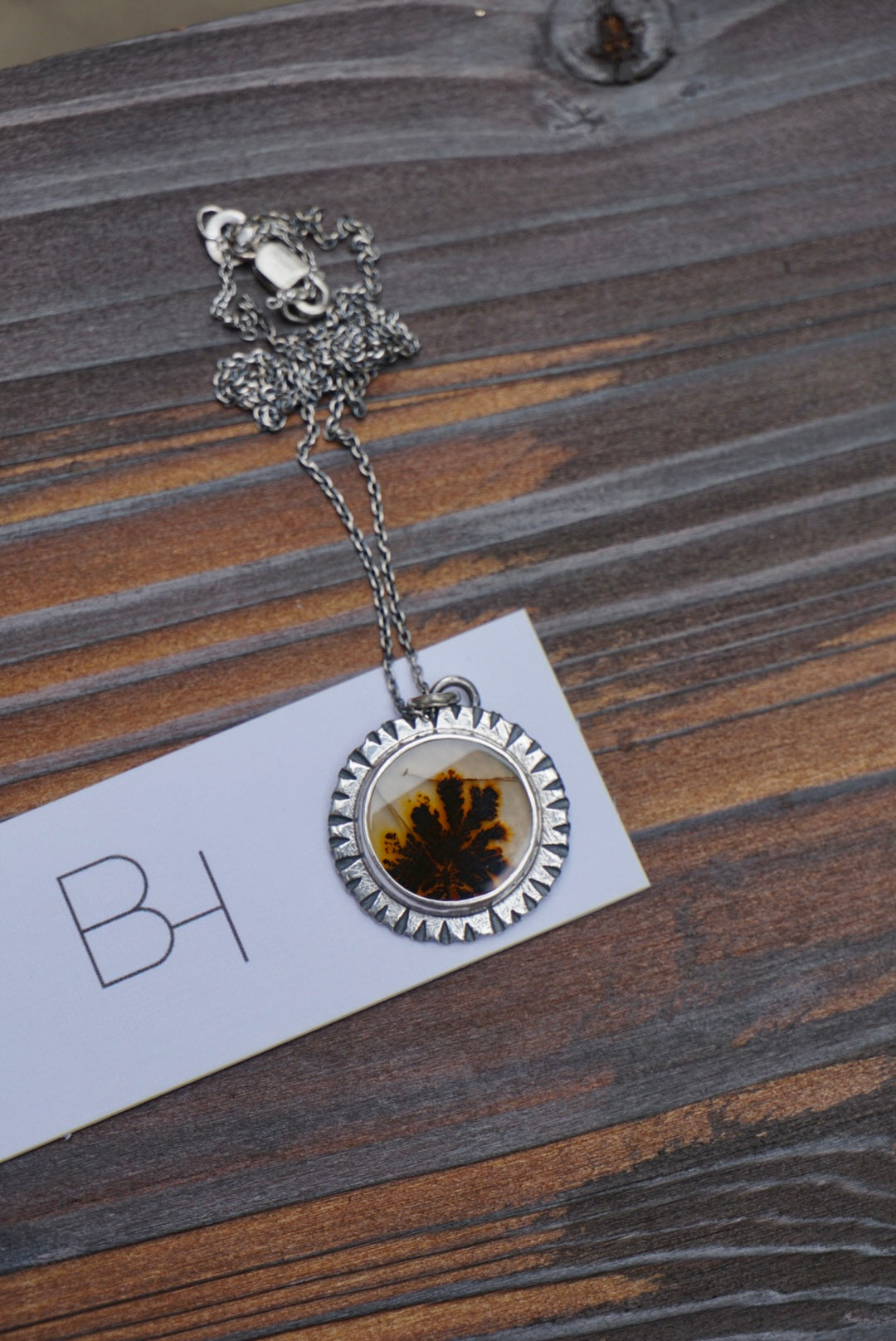 Dendritic Agate Circle Ridge Necklace