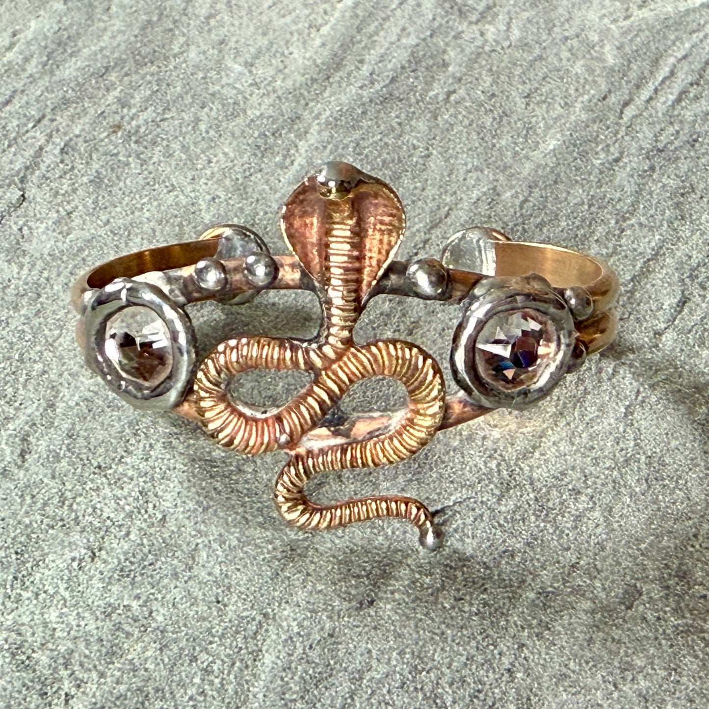Brass Cobra and Crystals Cuff Bracelet
