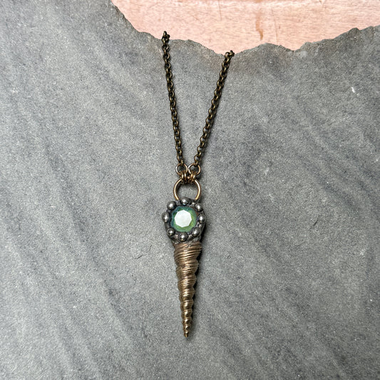 Brass Seashell and Swarovski Crystal Pendant Necklace