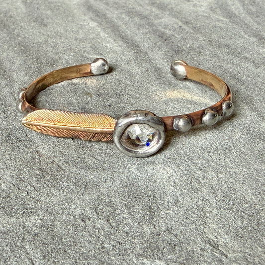 Brass Feather And Swarovski Crystal Bracelet