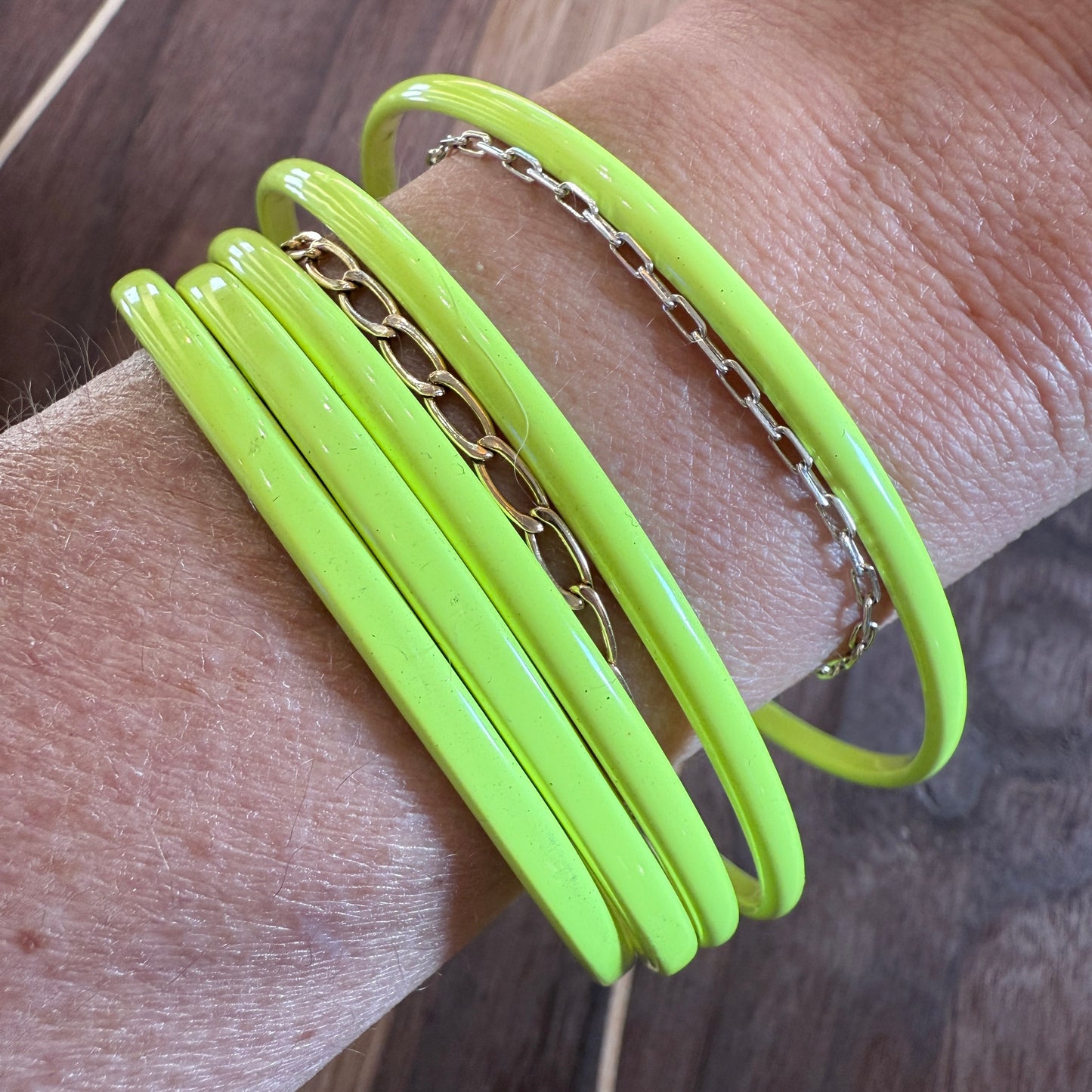 Fluorescent Yellow Powder Coated Bronze Bangle
