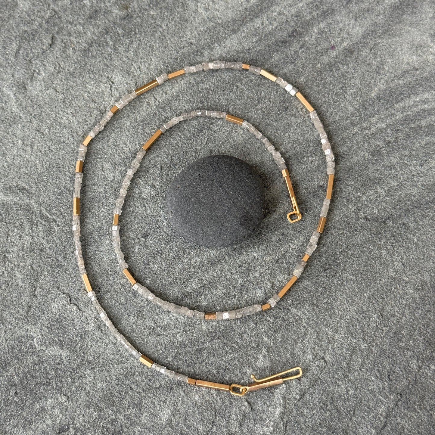 Grey Diamond Cube and Gold Necklace