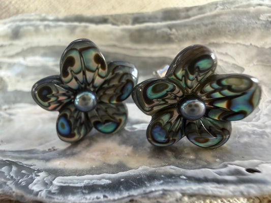Hibiscus Abalone Stud Earrings