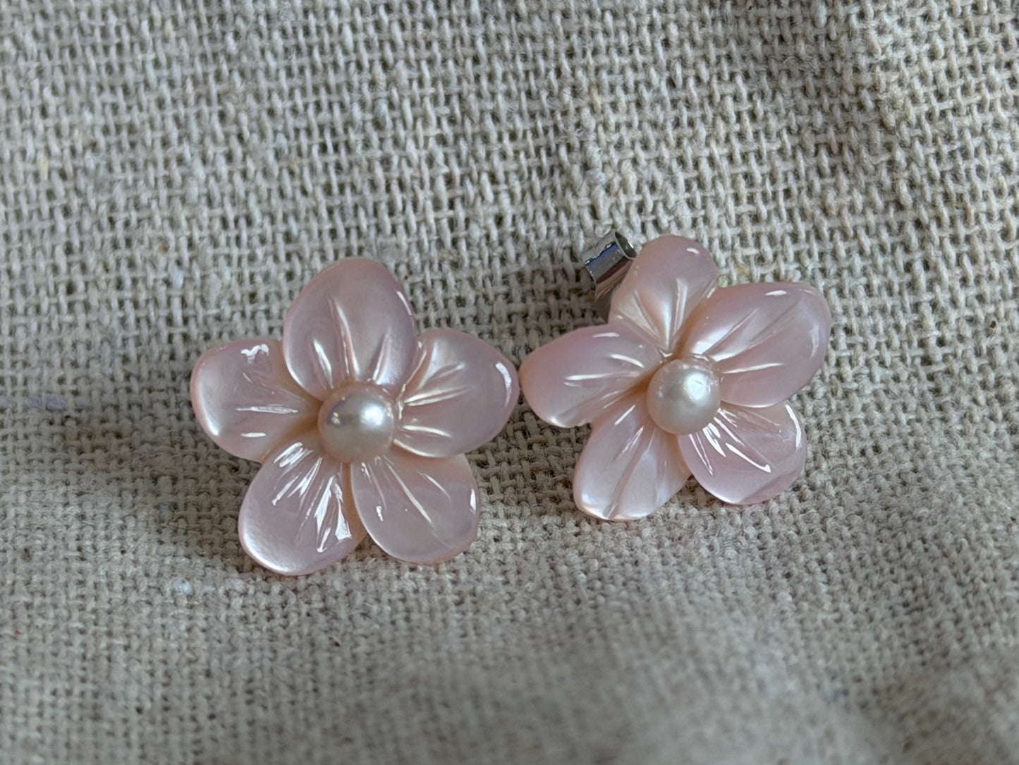 Hibiscus Pink Mother of Pearl Stud Earrings