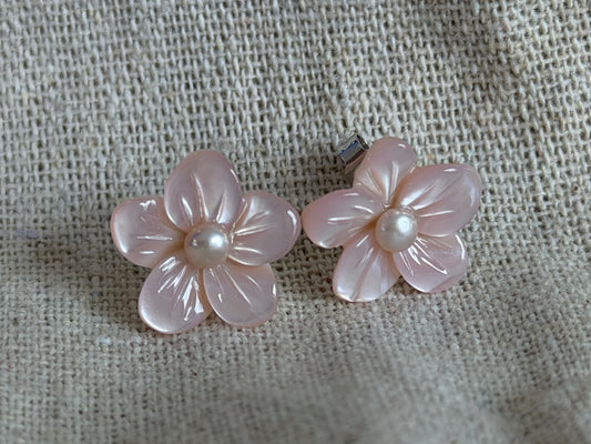 Hibiscus Pink Mother of Pearl Stud Earrings