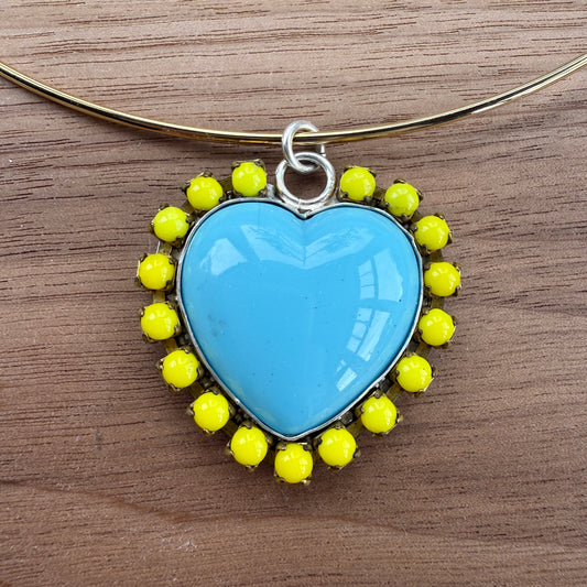 Gold w/ Blue Glass Heart Choker