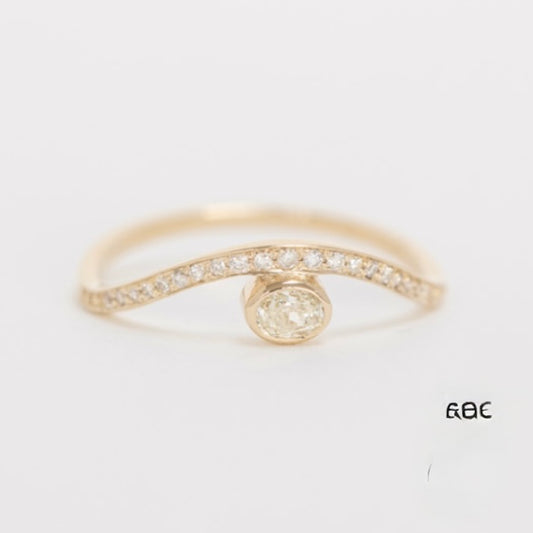 Curved Diamond Band with Bezeled Diamond Accent