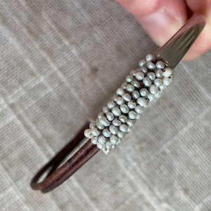 White Pearl and Leather Magnetic Bracelet