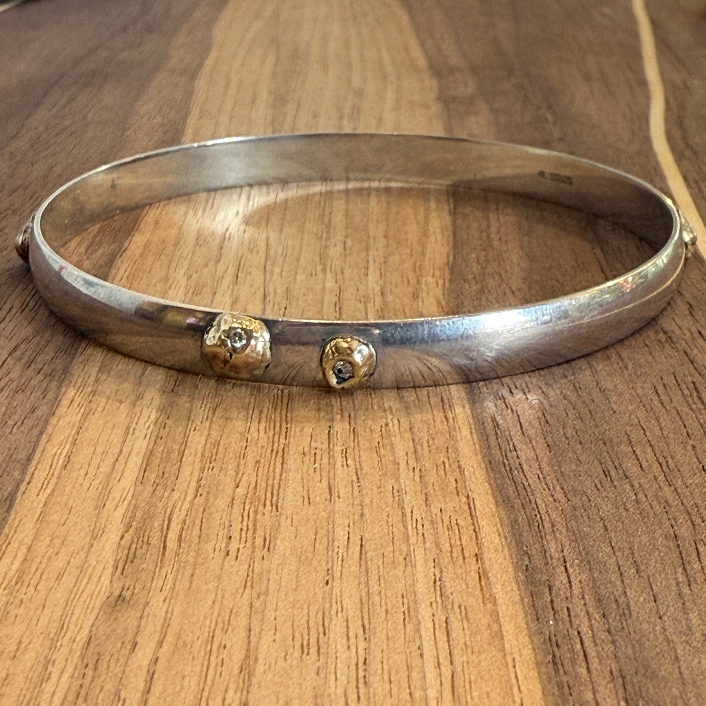 Sterling Bangle with Diamond Crusted Gold Barnacles