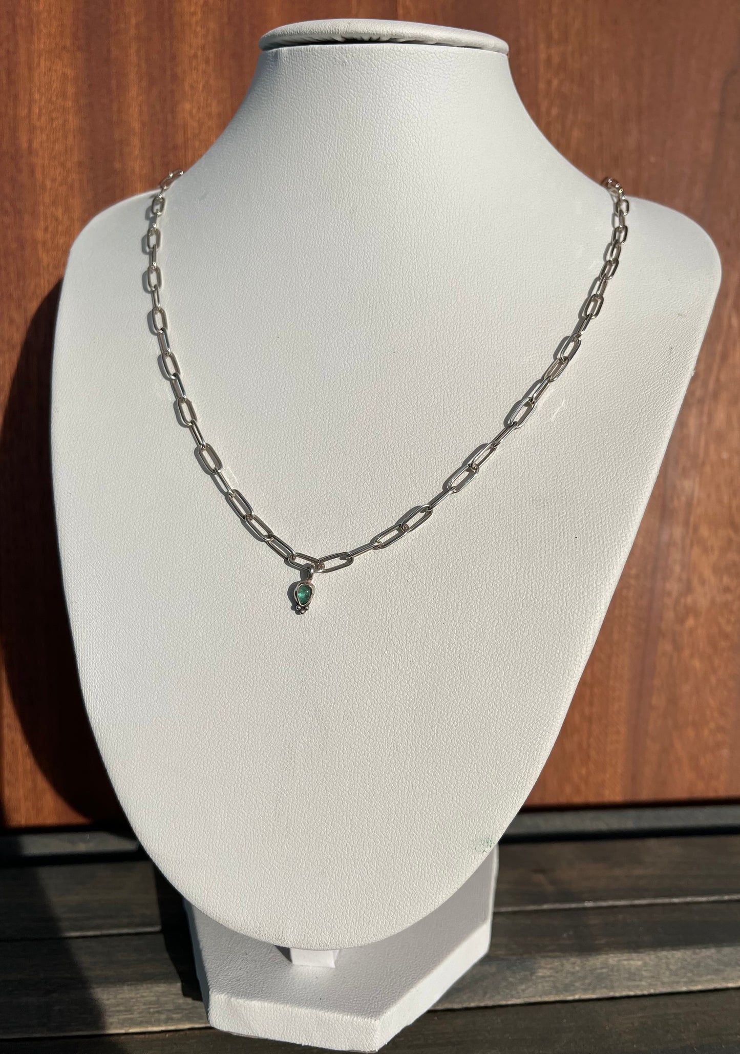 Emerald On Paperclip Chain