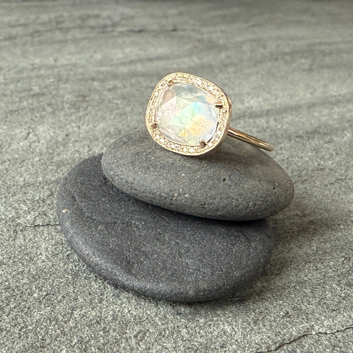 One of a kind "Stella"  Moonstone and Diamond Ring