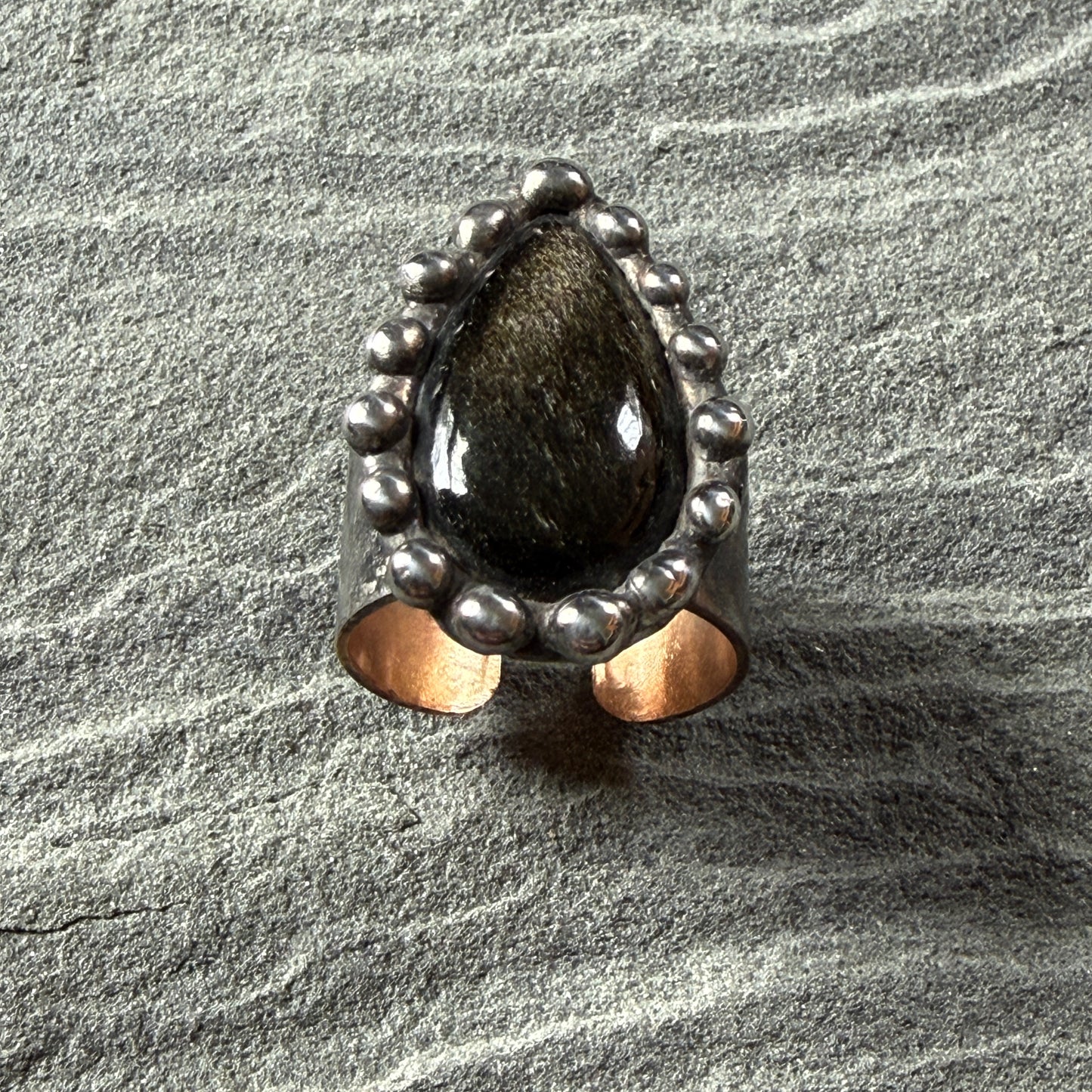 Golden Obsidian Teardrop Ring