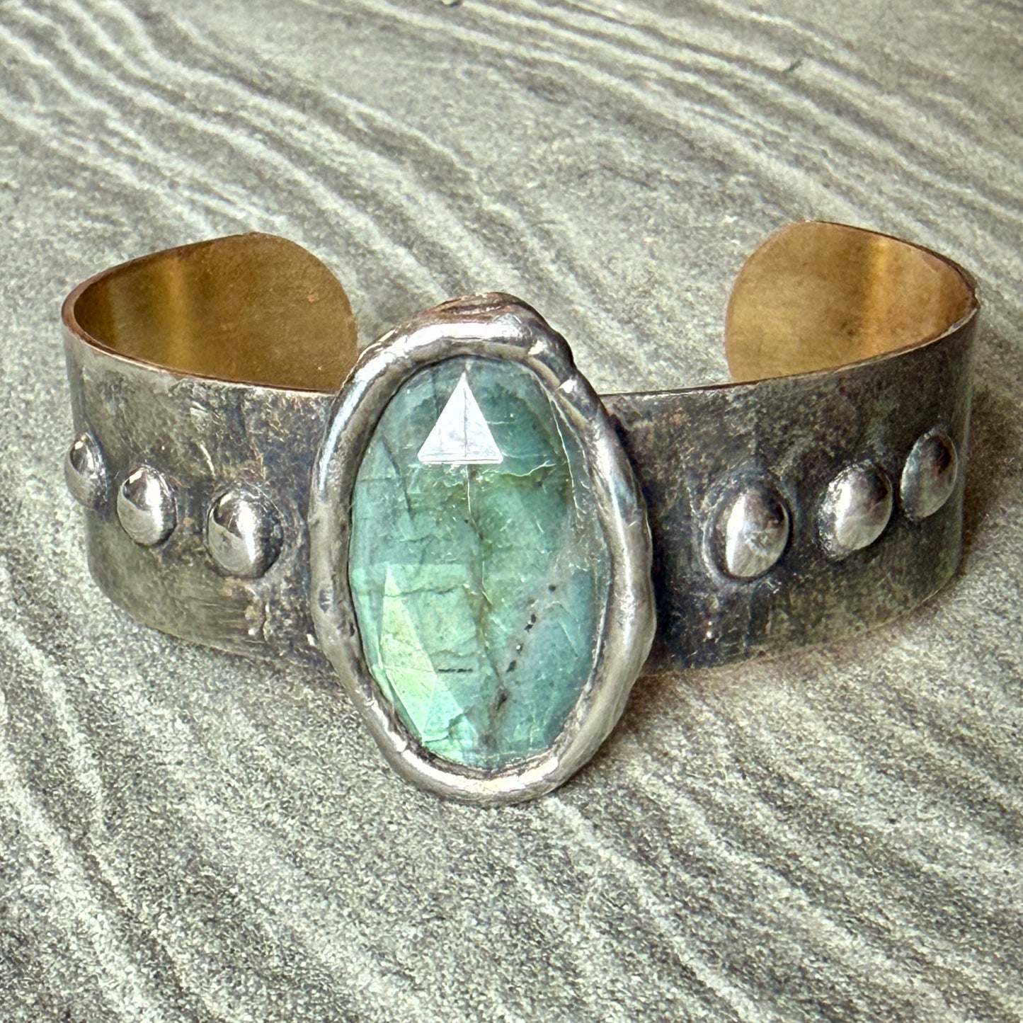 Faceted Labradorite Brass Cuff Bracelet
