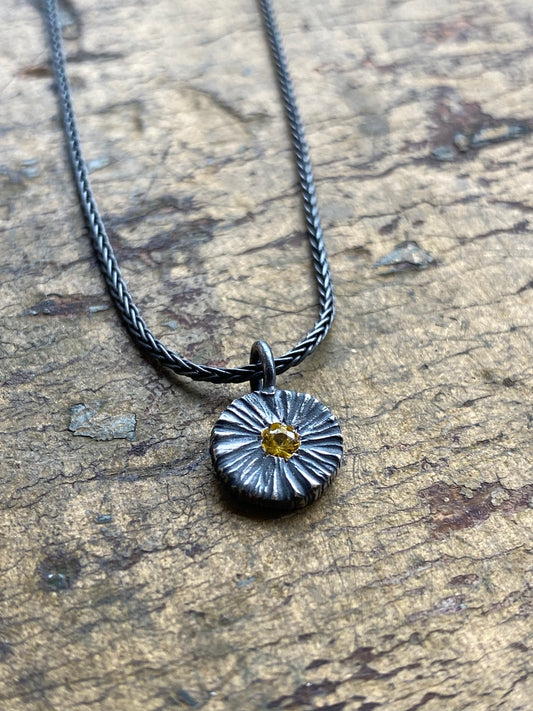 Oxidized Little Dig Yellow Sapphire Pendant Necklace