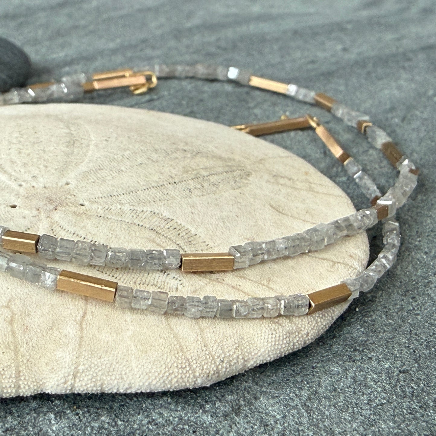 Grey Diamond Cube and Gold Necklace
