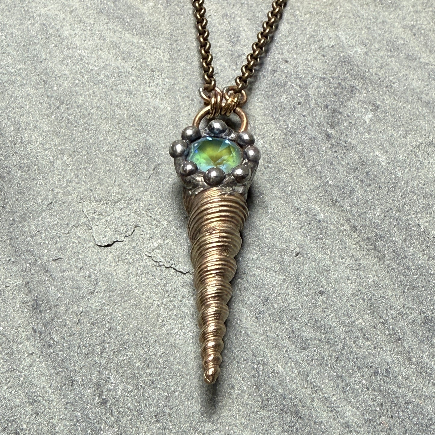 Brass Seashell and Swarovski Crystal Pendant Necklace