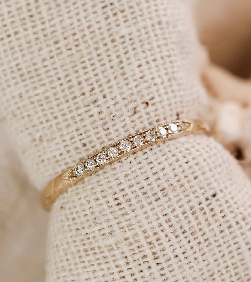 Gold Milgrain Band with Diamonds