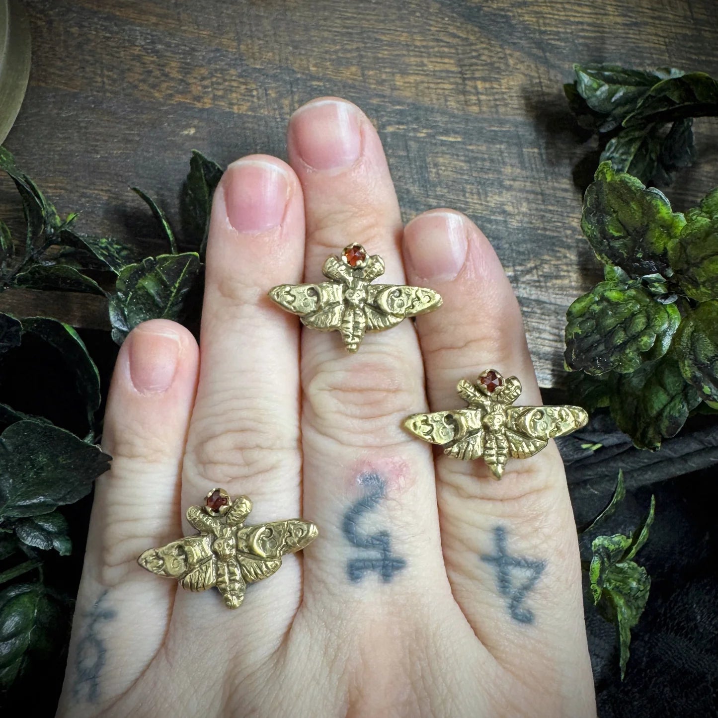 Brass Moth Ring w/ Garnet