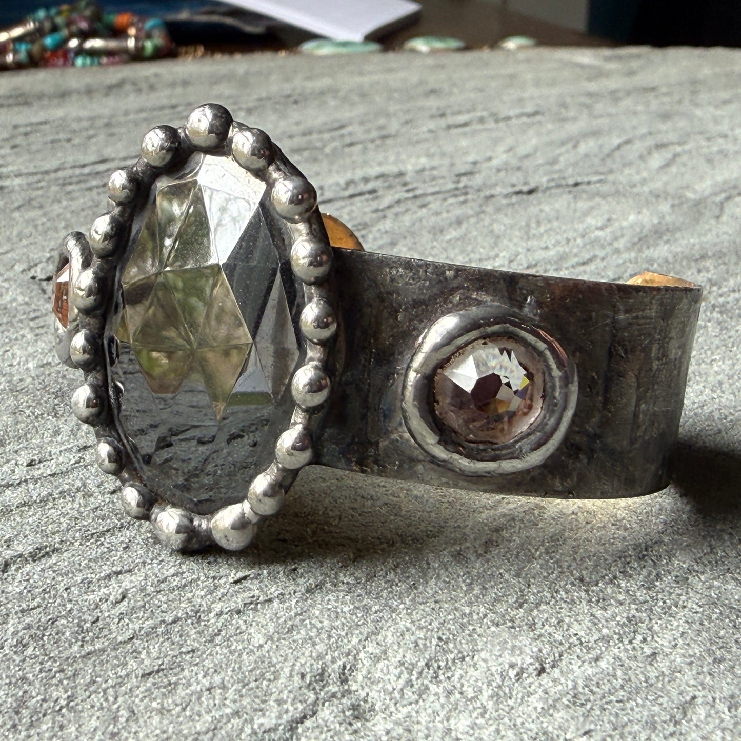Hematite and Swarovski Cuff Bracelet