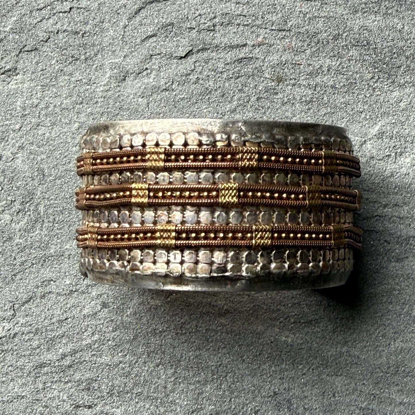 Silver Mesh and Vintage Copper Chain Cuff Bracelet