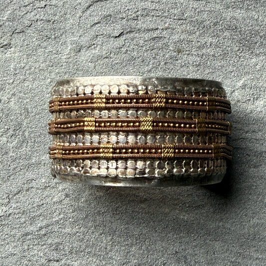 Silver Mesh and Vintage Copper Chain Cuff Bracelet