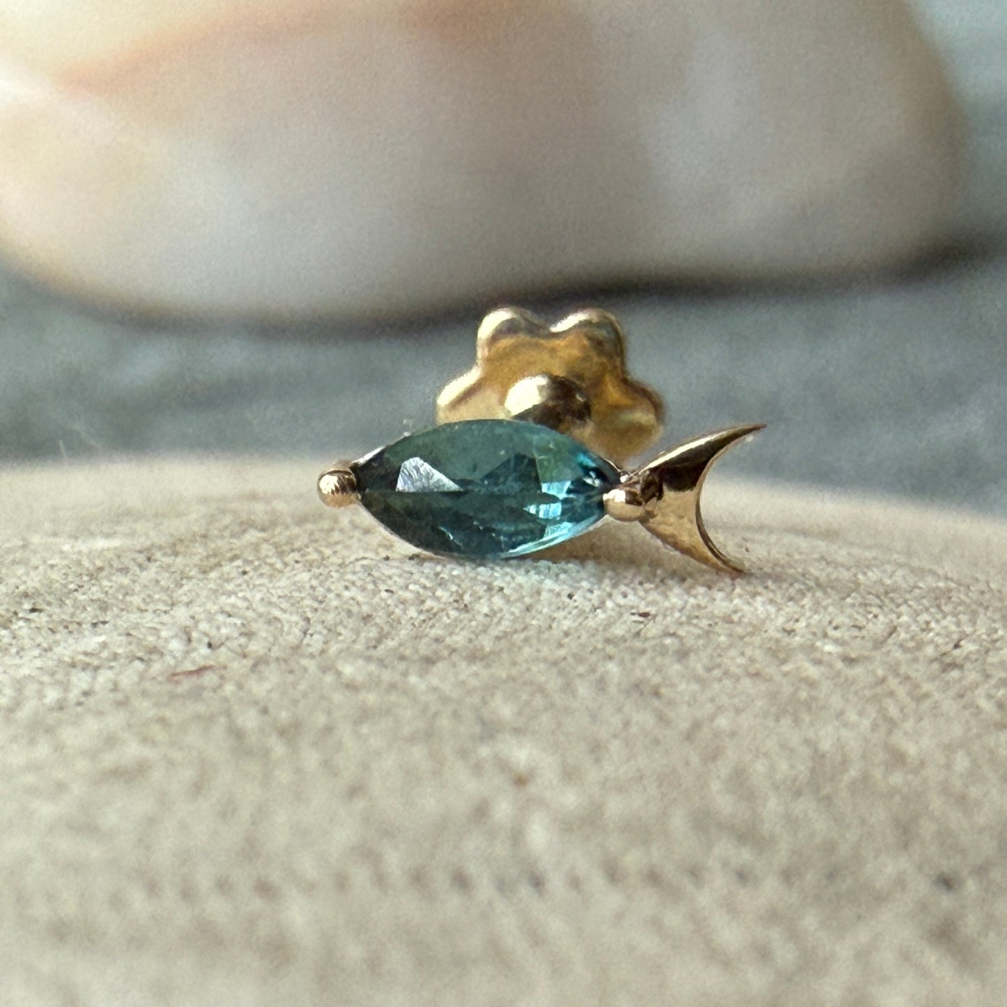 Tiny Tourmaline Fish Flatback Gold Studs