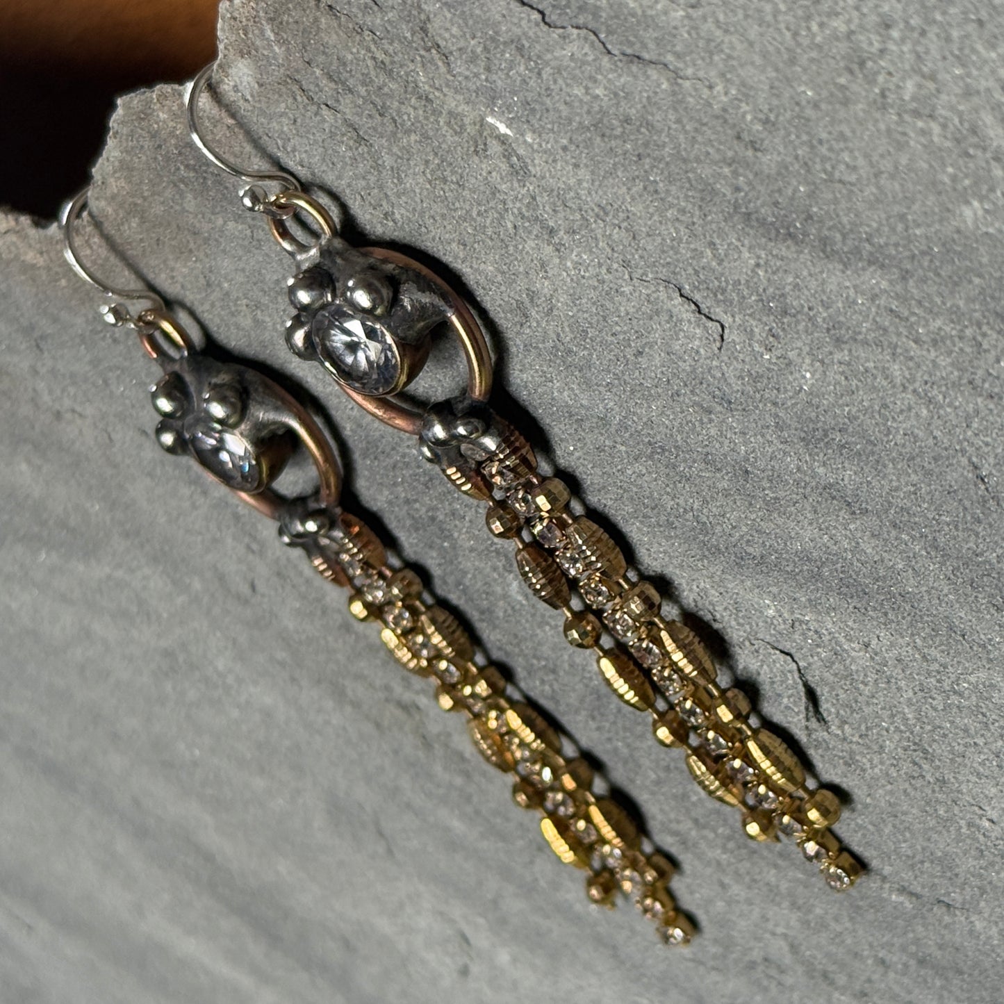Zircon and Brass Chain Dangle Earrings