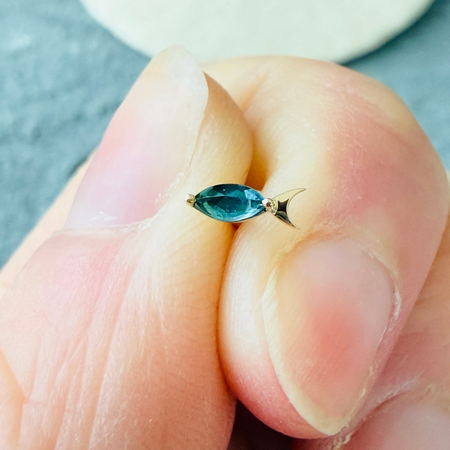 Tiny Tourmaline Fish Flatback Gold Studs