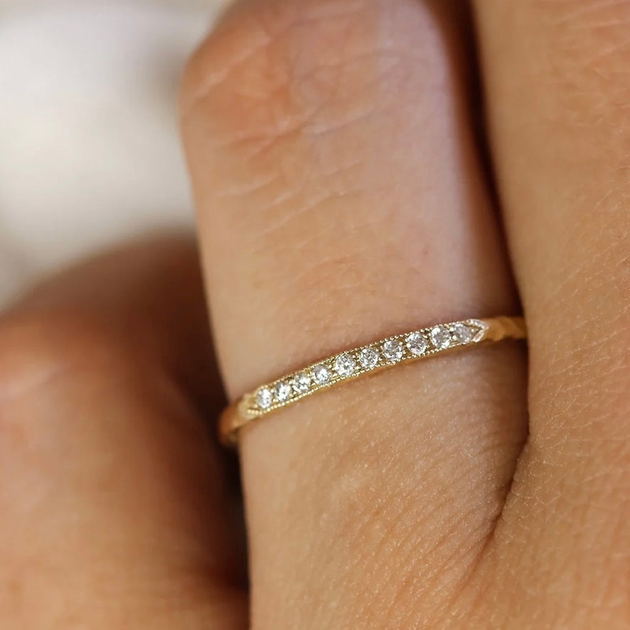 Gold Milgrain Band with Diamonds