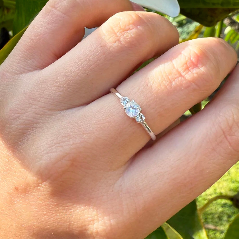 Sterling Moonstone and Sapphire Ring