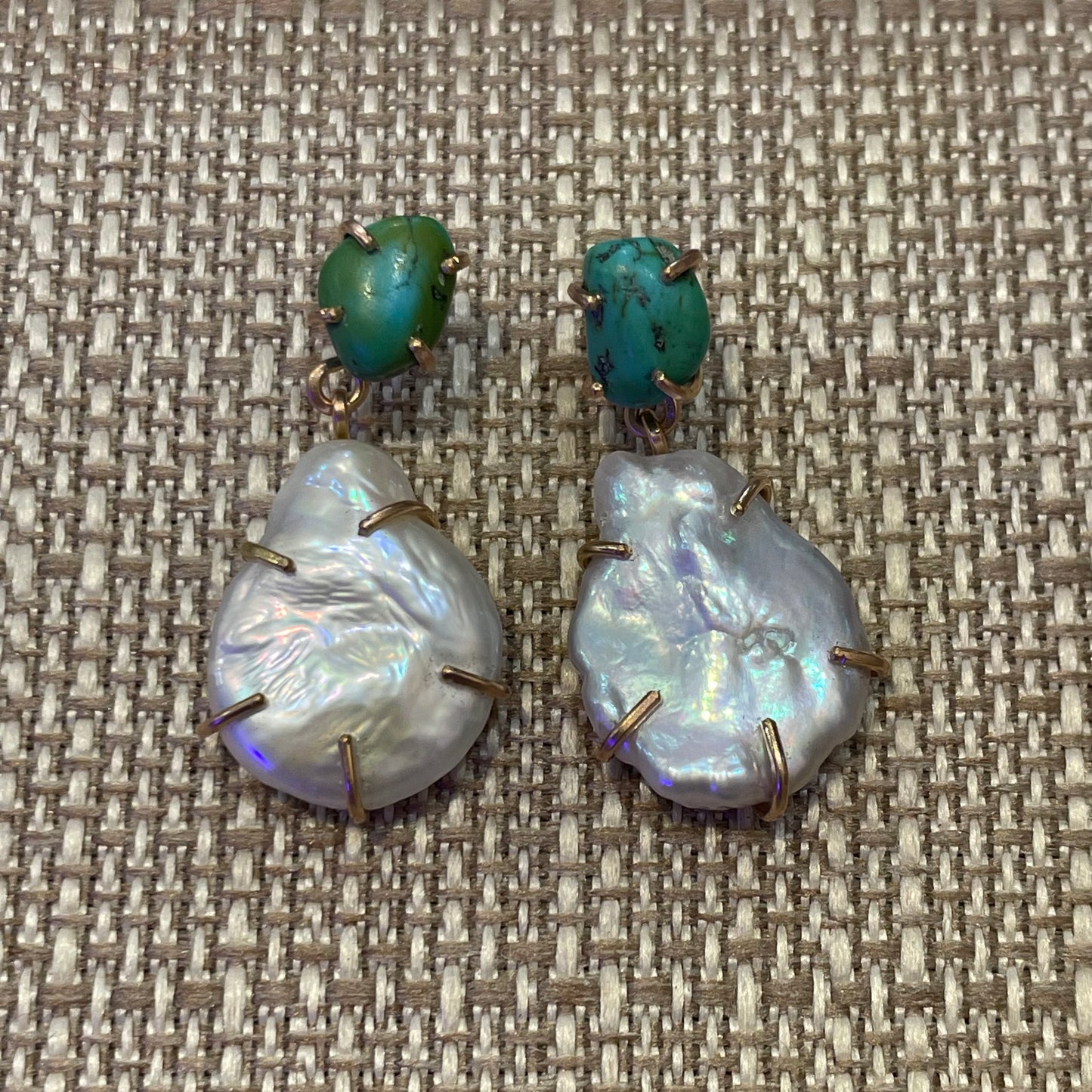 Double Drop Pearl and Gemstone Earrings