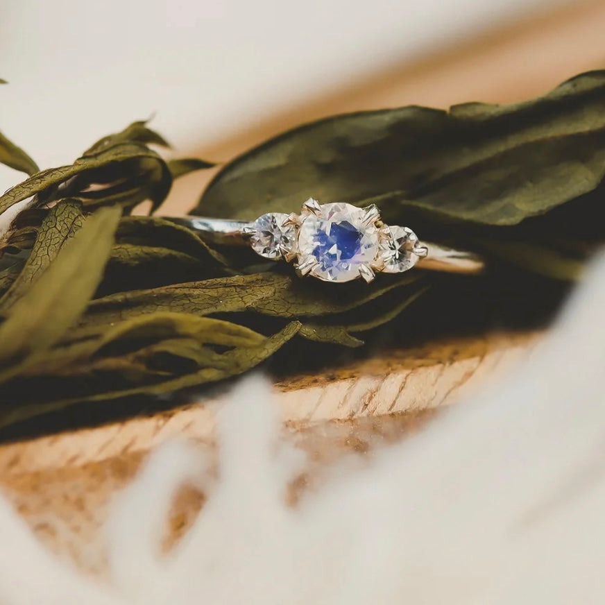 Sterling Moonstone and Sapphire Ring