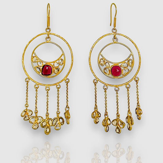 VV Diamond Slice w/ Ruby Chandelier Earrings