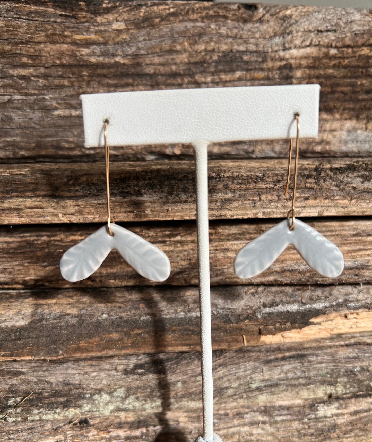 Fish Tail Glossy French Grey Embossed Dangle Earrings