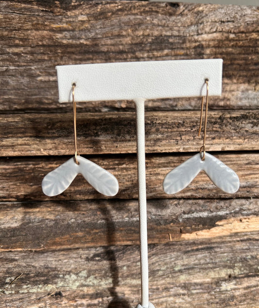Fish Tail Glossy French Grey Embossed Dangle Earrings